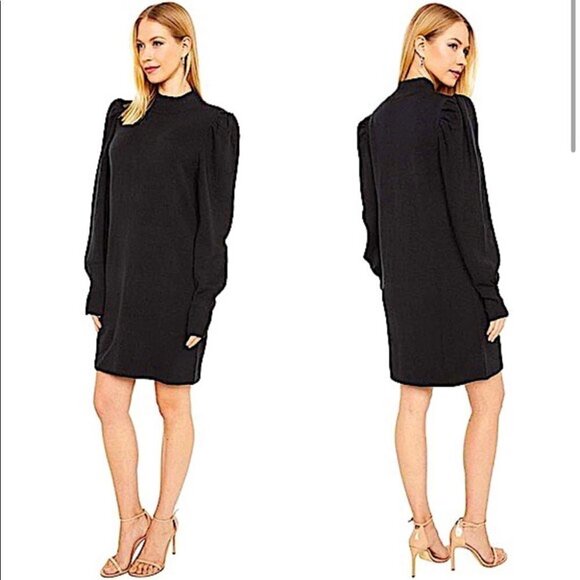 Wayf Lola Puff Sleeve Black Sweater Dress - Picture 1 of 7
